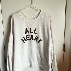 Old Navy Women's Cream Sweatshirt with 'All Heart' Design